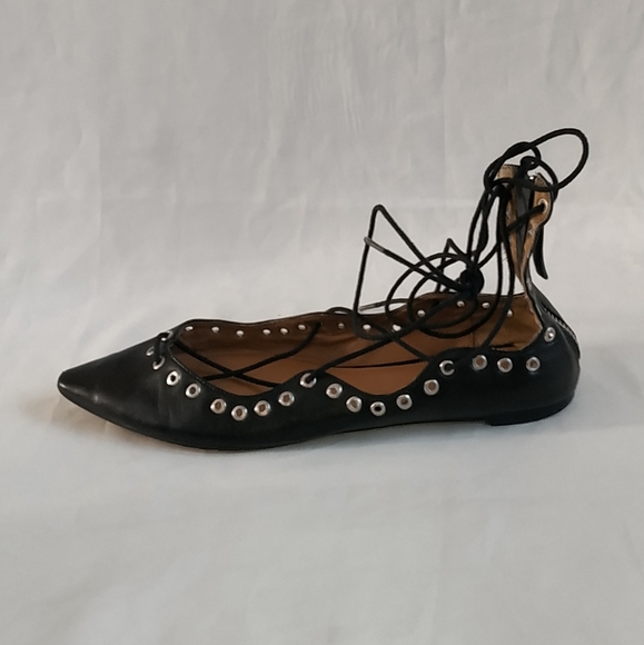 Zara Black lace Up shoes leather flats balet Bloggers Favourite Ballerina - Picture 4 of 11